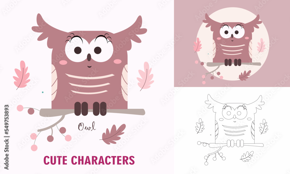 Coloring cute animals for kids with owl outline Stock Vector | Adobe Stock