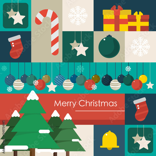 Winter snow Christmas icon .gifts.christmas tree.candy canes.bells.christmas stockings vector illustration.