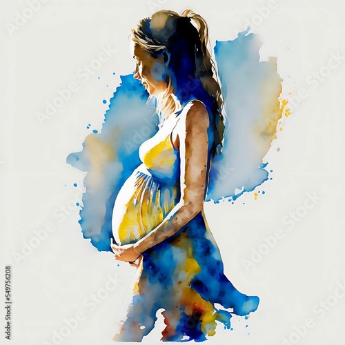 Pregnant Woman Side Profile in Watercolor Painting | Created Using Midjourney and Photoshop