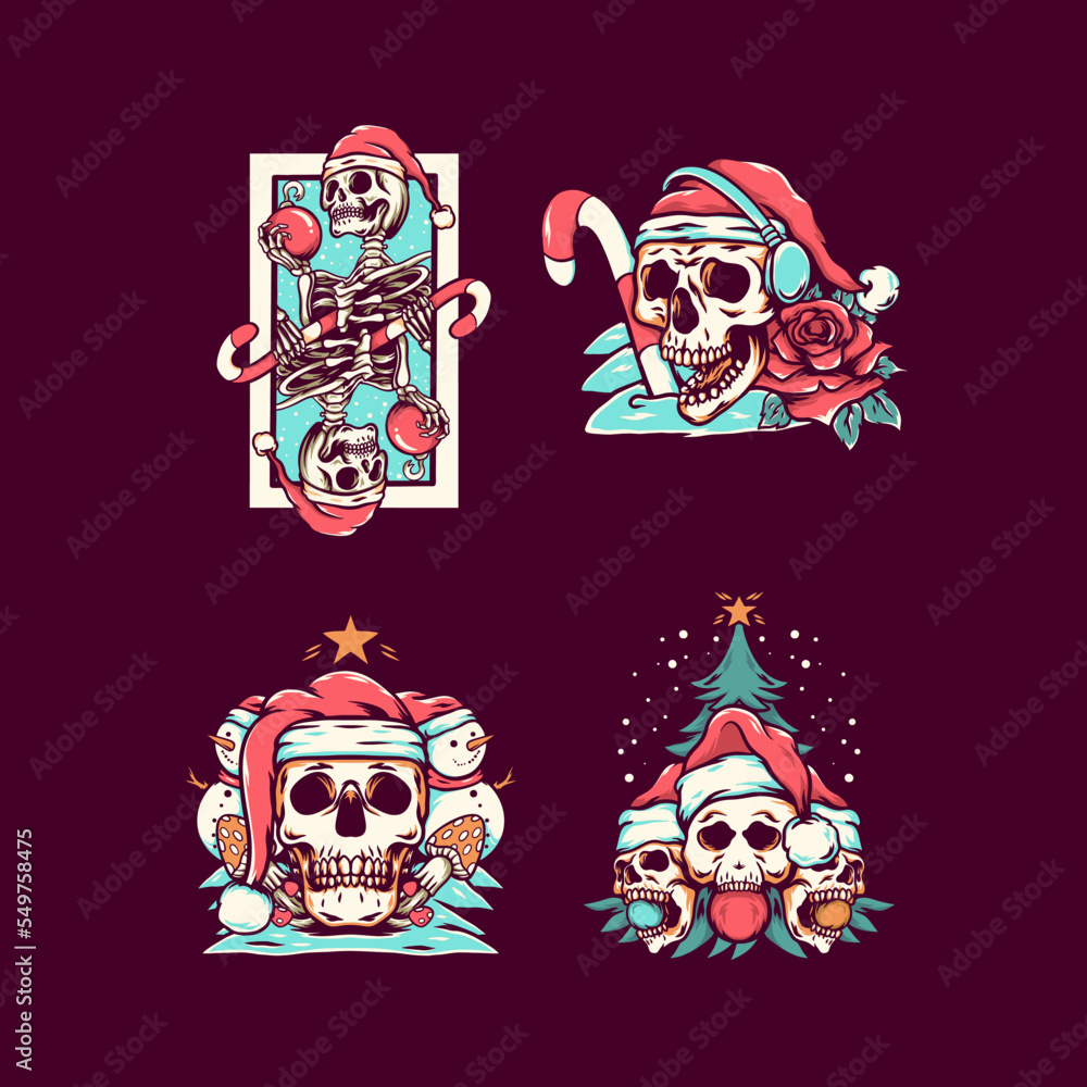 Skull Christmas Illustration Pack 3