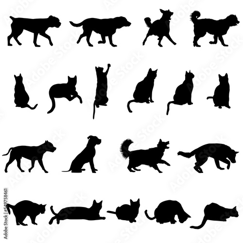 Silhouette of dogs and cats isolated on white background