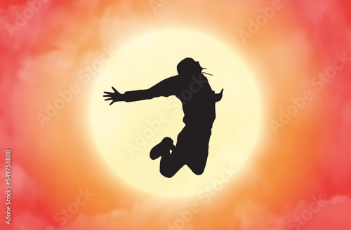 Freedom concept vector, silhouette of a person jumping with happiness. Happy Jump Silhouette. Freedom illustration.