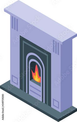 Gas furnace icon isometric vector. Fire house. Label steel
