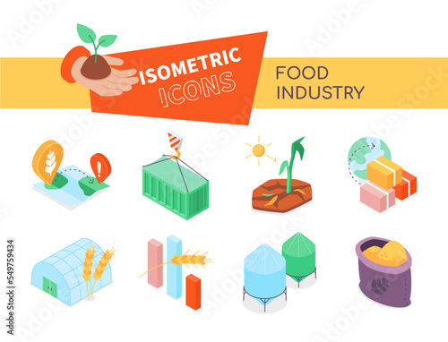 Food industry - modern colorful isometric icons set