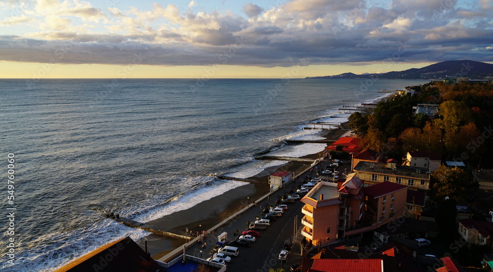 view of the outskirts of Adler and Sochi with the sea coast