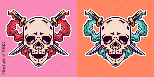 Hand drawn cool skull stickers