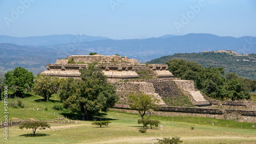 Stepped pyramid at Monte Alban in Oaxaca, Mexico photo
