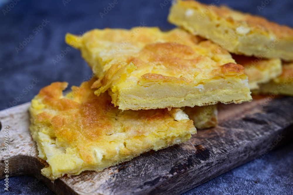 Bakery .Home made Ketogenic cheese pie with low carb phyllo pastry, feta cheese and organic eggs. Bulgarian banitsa in keto version. Gluten free diet food Bakery .Home made Ketogenic cheese pie with low carb phyllo pastry, feta cheese and organic eggs. Bulgarian banitsa in keto version. Gluten free diet food