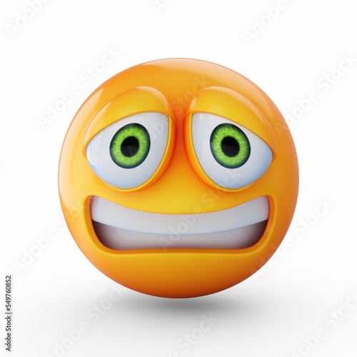 3D Rendering scared emoji isolated on white background