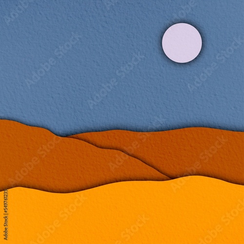 (Paper cut)orange background with sky and clouds
