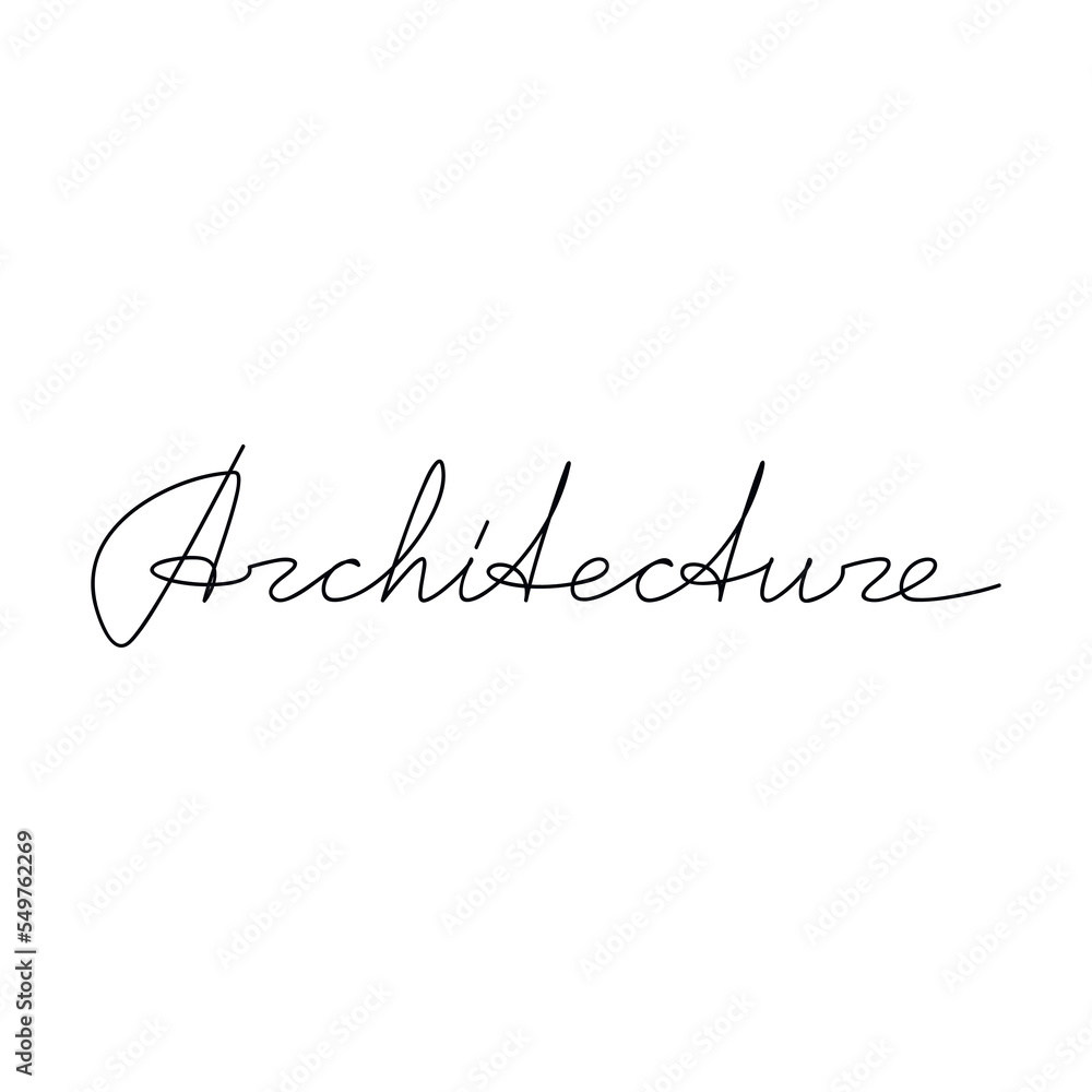 Vector handwritten word Architecture  isolated on white. One line continuous lettering. Calligraphic text icon for banner, flyer, sign, showcase design, retail shop, outlet.