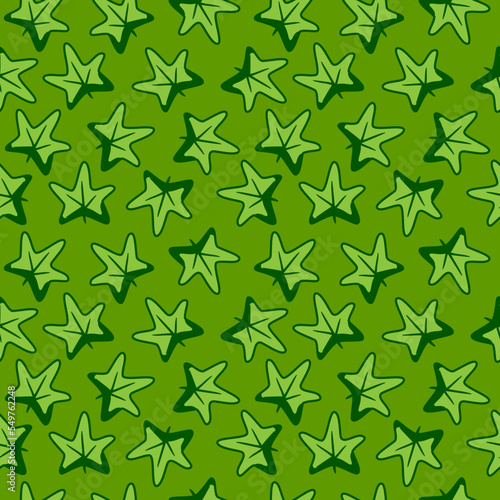 Seamless vector pattern with green maple leaves shape. Simple doodle background with leaf silhouette. Fabric print template  cute wallpaper design.