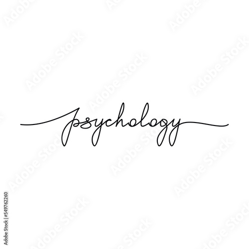 Vector handwritten word Psychology isolated on white. One line continuous lettering. Calligraphic text icon for banner, flyer, sign, showcase design, retail shop, outlet.