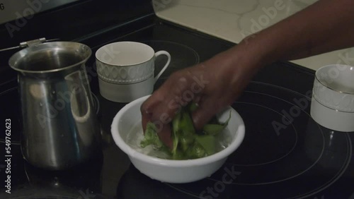 Washing herbs for tea