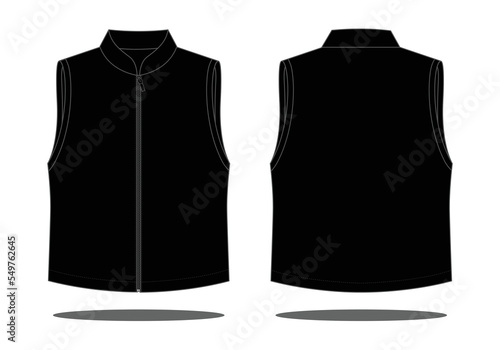 Blank Black Vest Template on White Background. Front and Back Views, Vector File.
