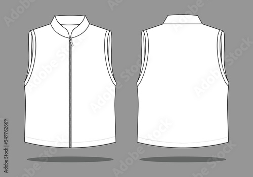 Blank White Vest Template on Gray Background. Front and Back Views, Vector File.