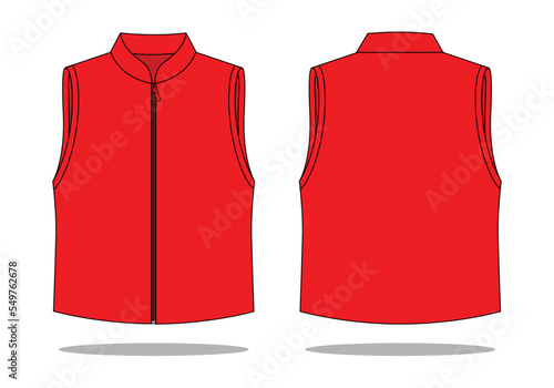 Blank Red Vest Template On White Background.Front And Back View, Vector File