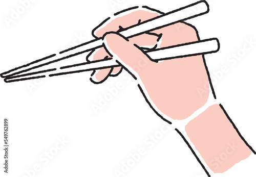 Illustration of a hand holding chopsticks.
