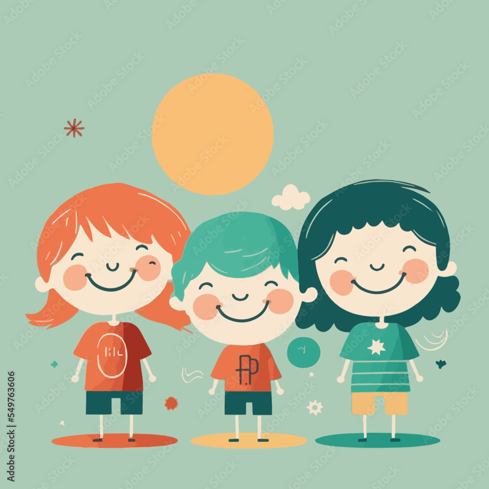 Happy Cute Kids children jumping flat design style vector illustration. Happy Cute Kids children jumping flat design style vector illustration.