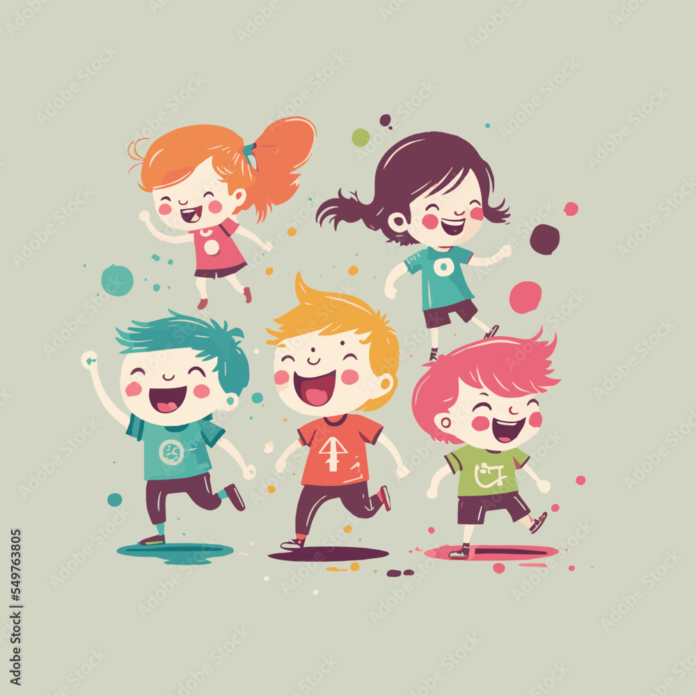 Happy Cute Kids children jumping flat design style vector illustration. Happy Cute Kids children jumping flat design style vector illustration.