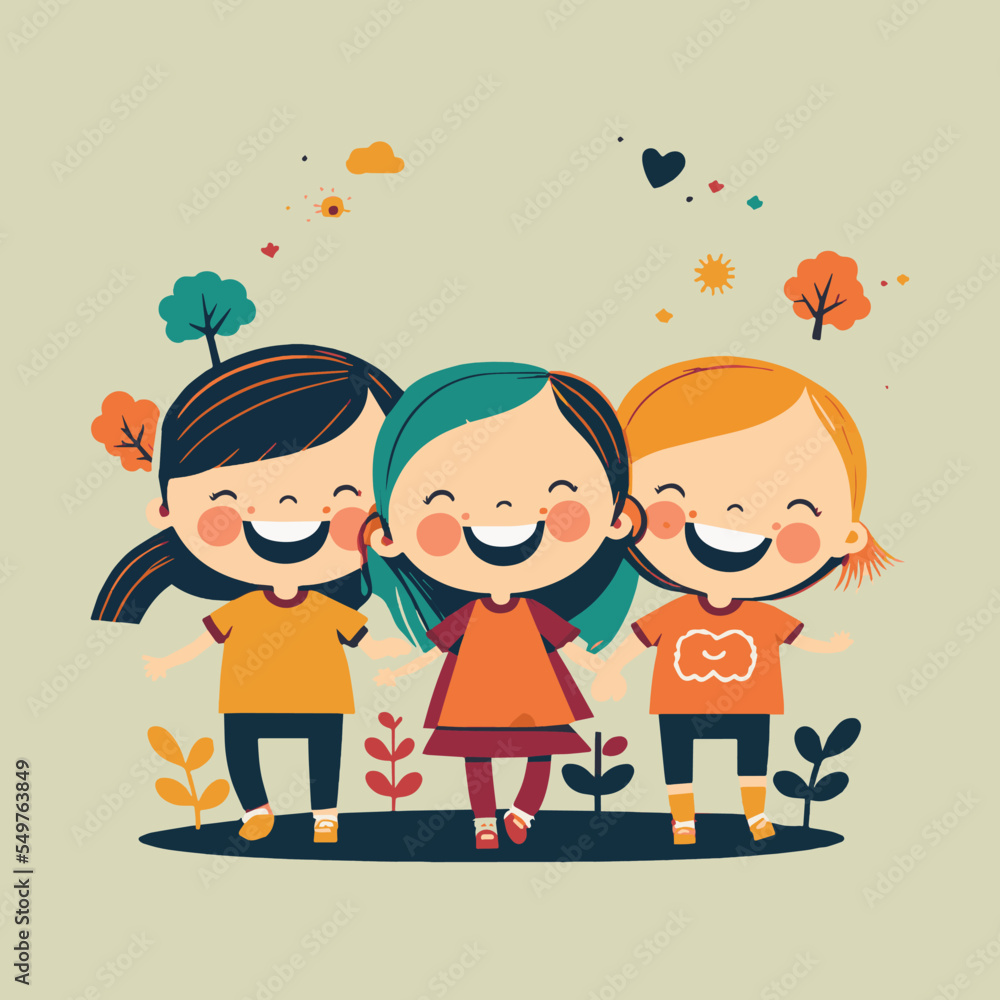 Happy Cute Kids children jumping flat design style vector illustration. Happy Cute Kids children jumping flat design style vector illustration.