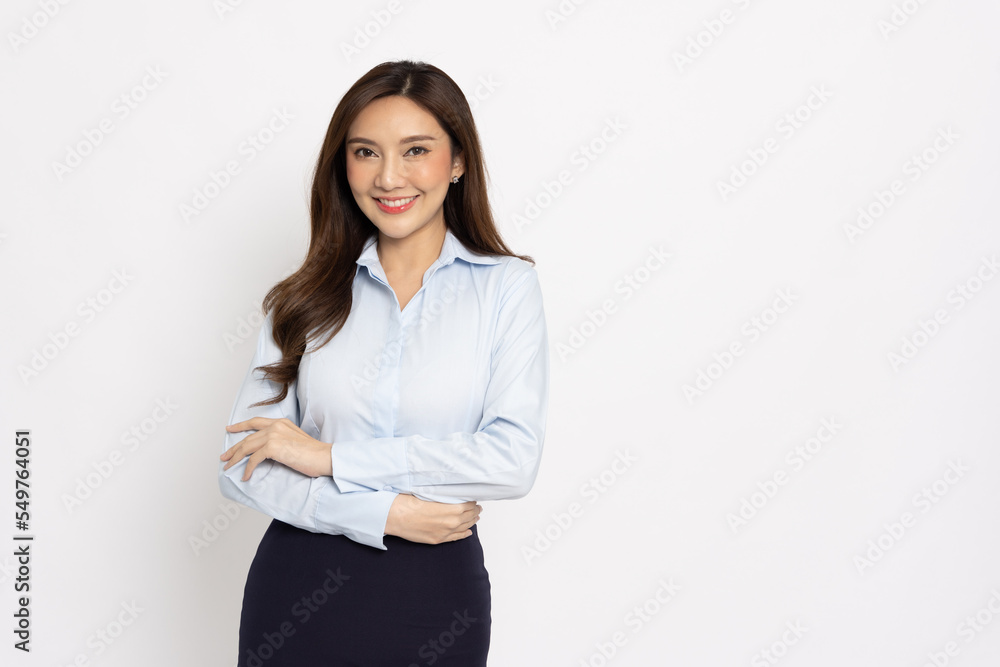 Portrait of successful business asian women with arms crossed and smile isolated over white background Portrait of successful business asian women with arms crossed and smile isolated over white background