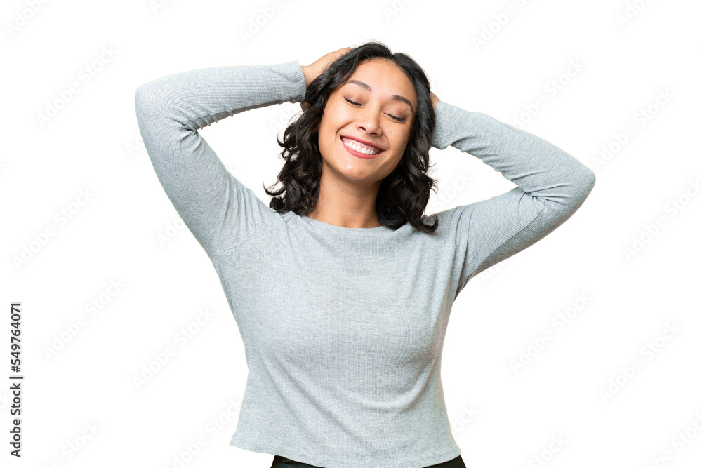 Young Argentinian woman over isolated background laughing - obrazy, fototapety, plakaty 