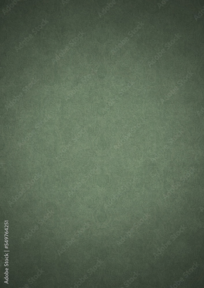 Hand-drawn unique abstract symmetrical seamless ornament. Dark semi transparent green on a light warm green with vignette of a darker background color. Paper texture. A4. (pattern: p01e) Hand-drawn unique abstract symmetrical seamless ornament. Dark semi transparent green on a light warm green with vignette of a darker background color. Paper texture. A4. (pattern: p01e)