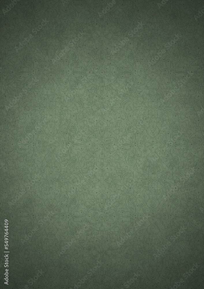 Hand-drawn unique abstract symmetrical seamless ornament. Dark semi transparent green on a light warm green with vignette of a darker background color. Paper texture. A4. (pattern: p07-2e) Hand-drawn unique abstract symmetrical seamless ornament. Dark semi transparent green on a light warm green with vignette of a darker background color. Paper texture. A4. (pattern: p07-2e)