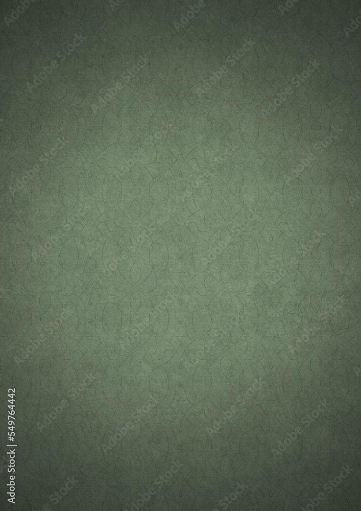 Hand-drawn unique abstract symmetrical seamless ornament. Dark semi transparent green on a light warm green with vignette of a darker background color. Paper texture. A4. (pattern: p08-1f) Hand-drawn unique abstract symmetrical seamless ornament. Dark semi transparent green on a light warm green with vignette of a darker background color. Paper texture. A4. (pattern: p08-1f)