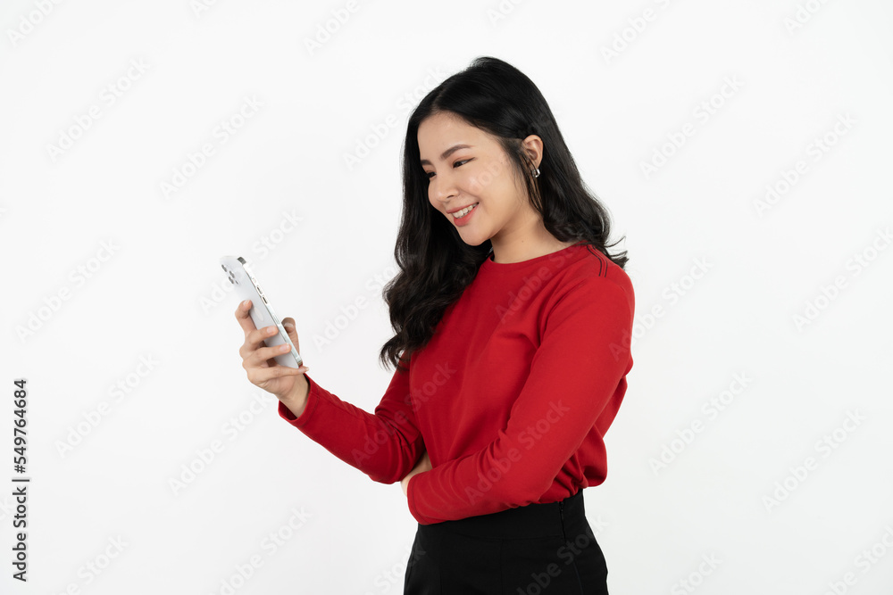Surprise asian beautiful woman using smartphone isolated on white background. Surprise asian beautiful woman using smartphone isolated on white background.