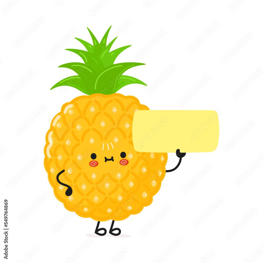 Cute funny pineapple poster character. Vector hand drawn cartoon kawaii ...