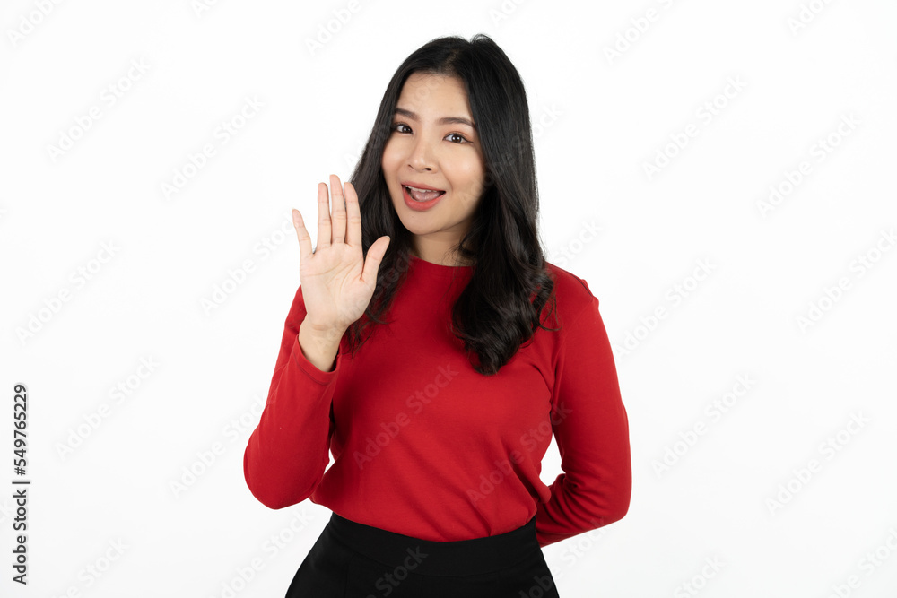 Young Asia lady feel happiness with positive expression, joyful surprise funky, dressed in casual cloth isolated on white background. Happy adorable glad woman rejoices success. Facial expression. Young Asia lady feel happiness with positive expression, joyful surprise funky, dressed in casual cloth isolated on white background. Happy adorable glad woman rejoices success. Facial expression.