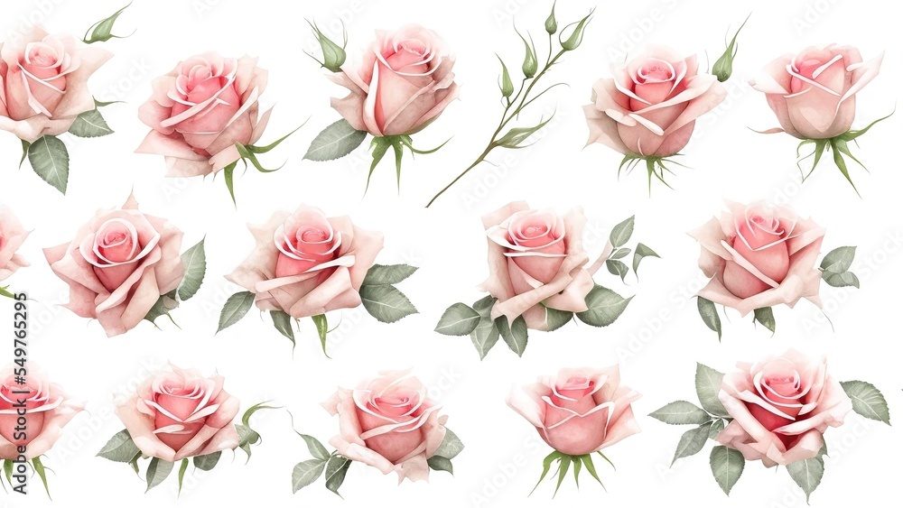 Watercolor roses clip art, hand painted watercolor mockup clipart template of roses.