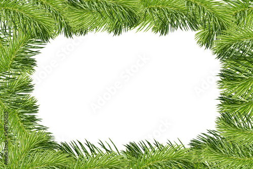 Holiday christmas frame with green tree branches on transparent background