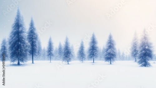 Watercolor snowy forest illustration, holiday background, Christmas Tree collage.