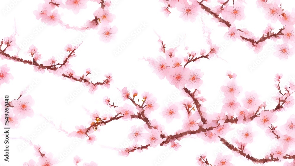 Watercolor cherry blossom flower branch collection.