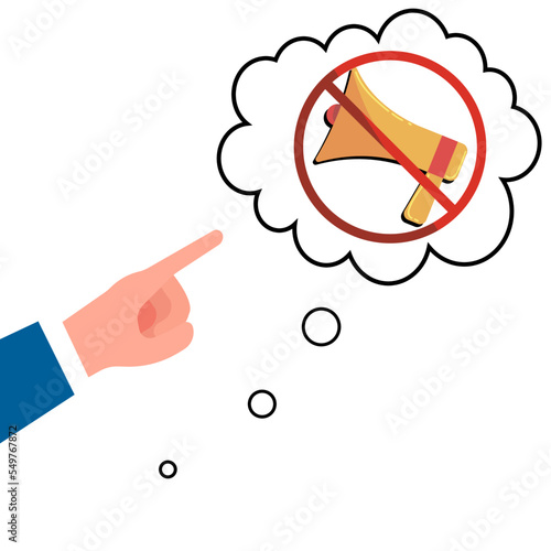 icon of a hand pointing to a thought about silence