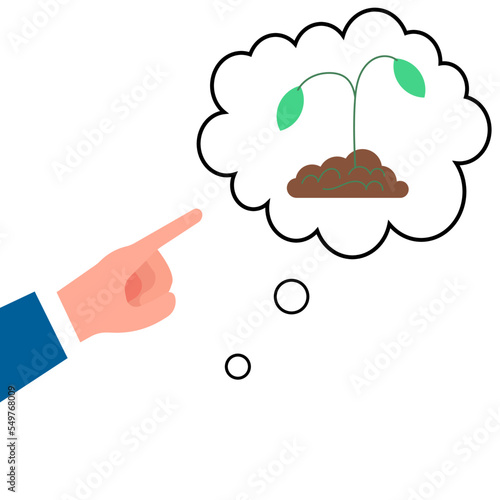icon of a hand pointing to a thought about growth