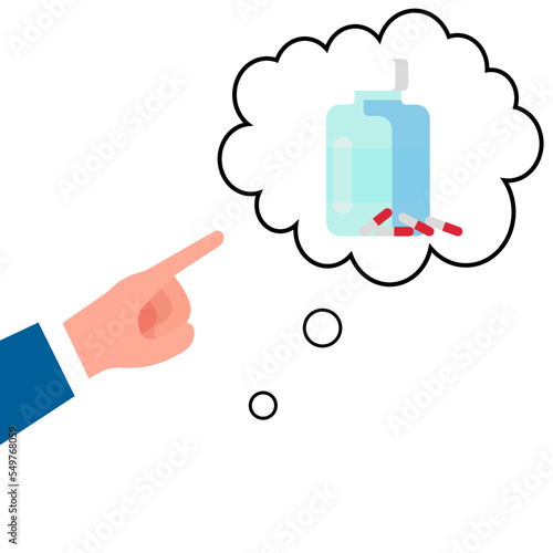 icon of a hand pointing to a thought about pills