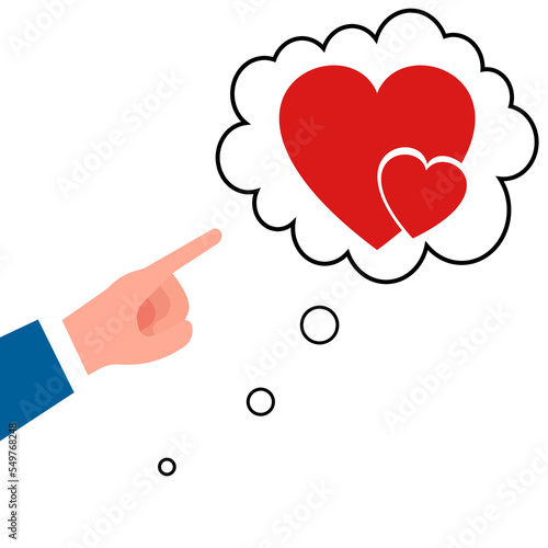 icon of a hand pointing to a thought about love