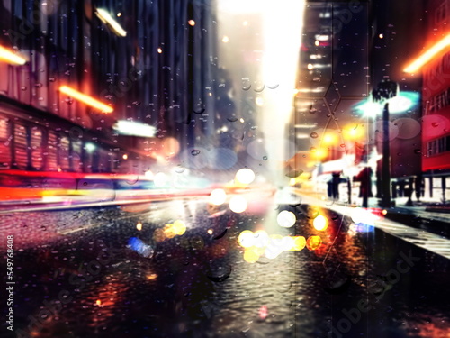  rain drops evening city blurred bokeh light rainy windows template background