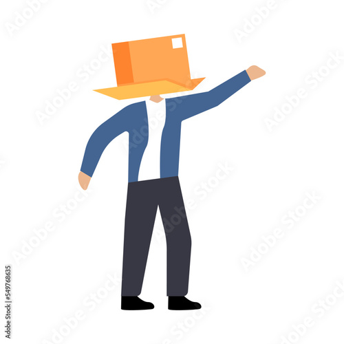 icon of a person with a box on his head who points to something
