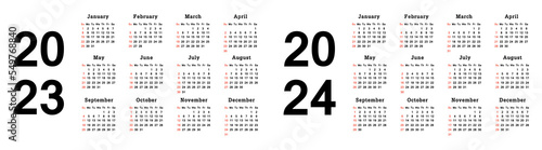 2023 2024 calendar, week starts Sunday,  desk calendar template