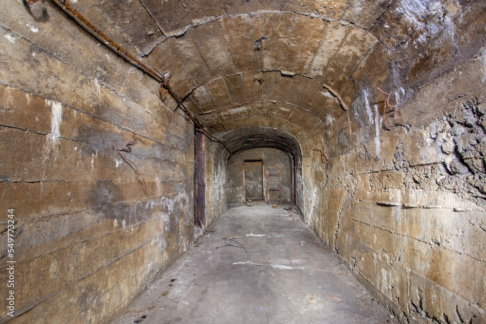 Old gold mine underground tunnel with concrete lining