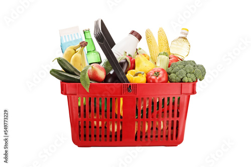 Red shooping basket full of products
