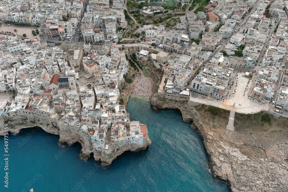 An aerial view of Polignano a Mare , Italy.