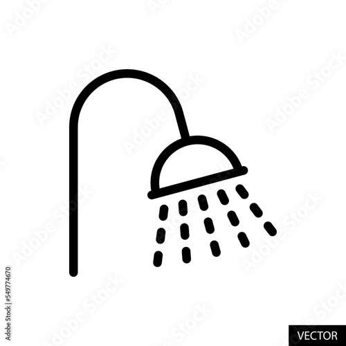 Bathroom shower vector icon in line style design for website, app, UI, isolated on white background. Editable stroke. Vector illustration.
