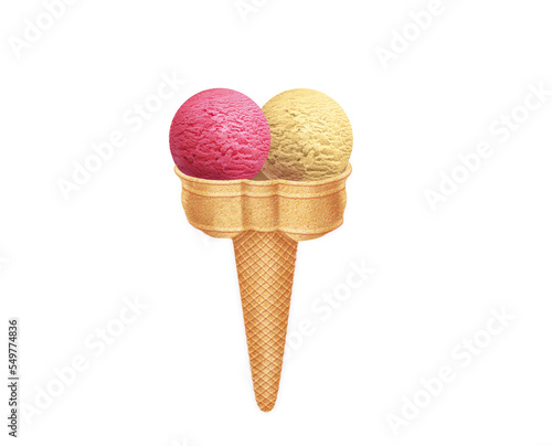 glace, framboise, pralinée, crème, cône, 2 boules, dessert, aliment, froid, crème glacée, cornet, rafraîchissement, été