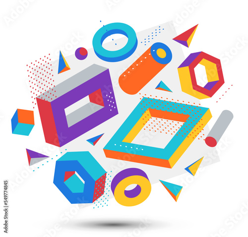 Wallpaper Mural Colorful 3D shapes vector composition isolated on white background, bright positive dimensional design elements, boxes and cylinders and other shapes simple stylish illustration. Torontodigital.ca